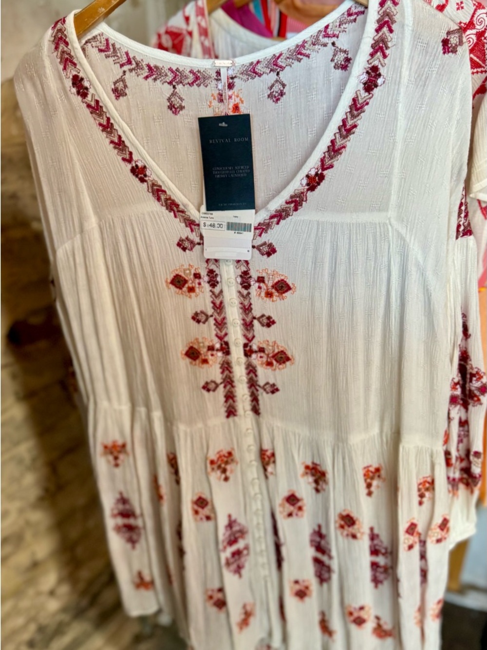 Free People NWT Embroidered Tunic Dress XS Ivory Boho Flowy